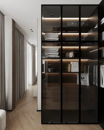 Интерьер гардеробной с гардеробной и гардеробной зой кроватью  смотреть на Basicdecor