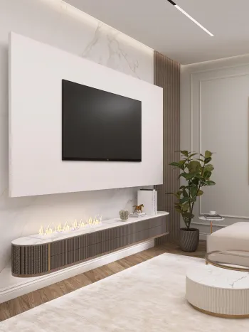 Интерьер с телевизором на стене и нишей для телевизора  смотреть на Basicdecor