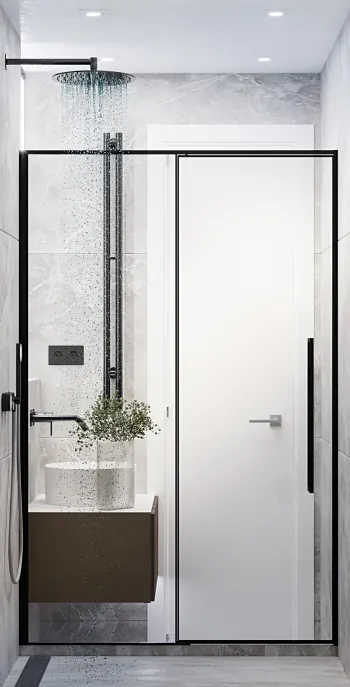 Интерьер ванной с зеркалом на двери  смотреть на Basicdecor