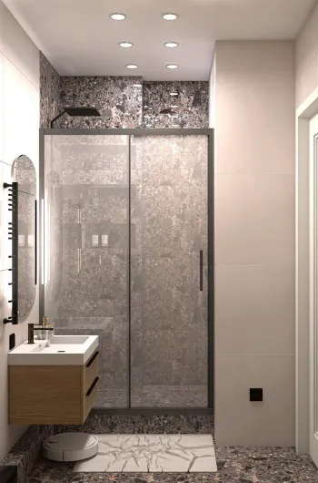 Интерьер ванной с душевой из плитки  смотреть на Basicdecor