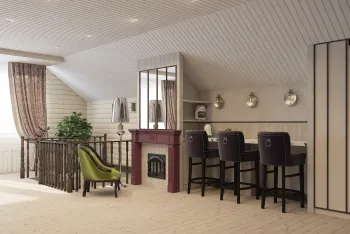 Интерьер столовой с в деревянном доме  смотреть на Basicdecor