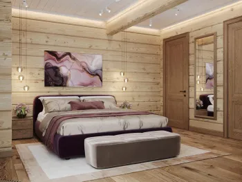 Интерьер спальни с в деревянном доме  смотреть на Basicdecor