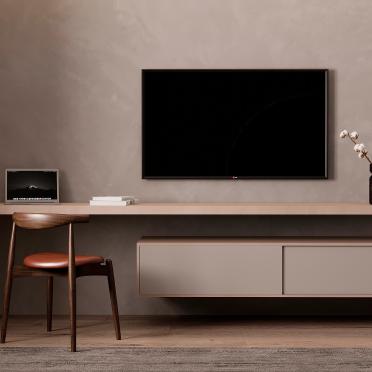 Интерьер c рабочим местом и телевизором на стене  смотреть на Basicdecor