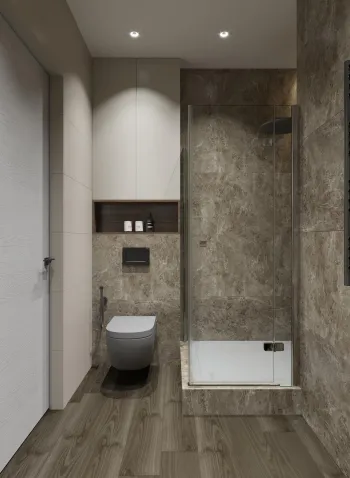 Интерьер ванной с душевой из плитки  смотреть на Basicdecor