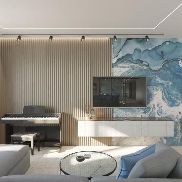 Интерьер гостиной с телевизором на рейках в современном стиле смотреть на Basicdecor