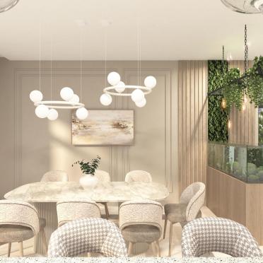 Интерьер кухни cветильниками над столом  смотреть на Basicdecor