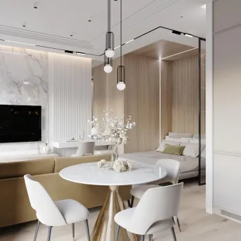 Интерьер гостиной cветильниками над столом  смотреть на Basicdecor
