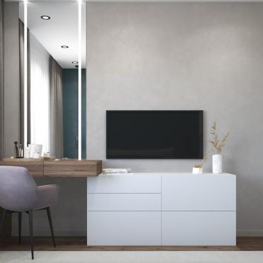 Интерьер спальни с телевизором на стене  смотреть на Basicdecor