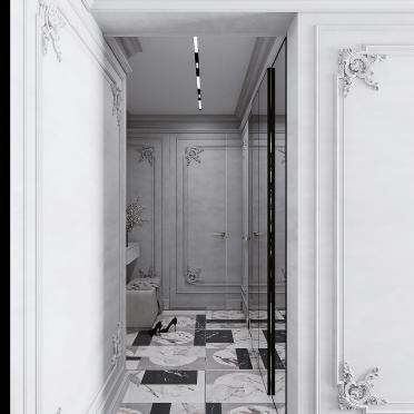 Интерьер с проходной и зеркалом на двери  смотреть на Basicdecor