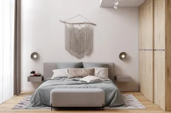Интерьер спальни cветильниками над кроватью в бохо смотреть на Basicdecor