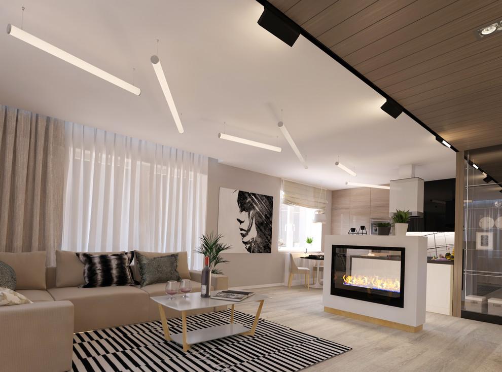 Интерьер гостиной cветовыми линиями, рейками с подсветкой, подсветкой настенной и подсветкой светодиодной в современном стиле