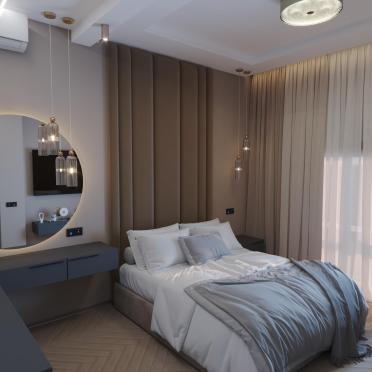 Интерьер спальни cветильниками над кроватью и с подсветкой  смотреть на Basicdecor