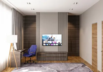 Интерьер гостиной с телевизором на стене  смотреть на Basicdecor