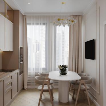 Интерьер кухни cветильниками над столом  смотреть на Basicdecor