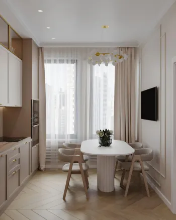 Интерьер кухни cветильниками над столом  смотреть на Basicdecor
