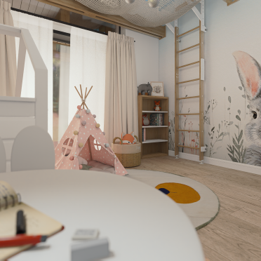 Интерьер детской с для девочки, с игровой зоной и с вигвамом  смотреть на Basicdecor