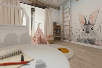 Интерьер детской с для девочки, с игровой зоной и с вигвамом  смотреть на Basicdecor