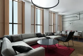 Интерьер гостиной с жалюзи  смотреть на Basicdecor