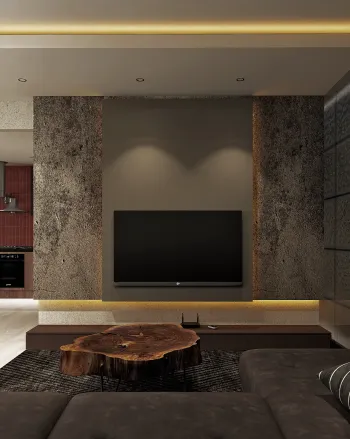 Интерьер гостиной с нишей с подсветкой и с подсветкой  смотреть на Basicdecor