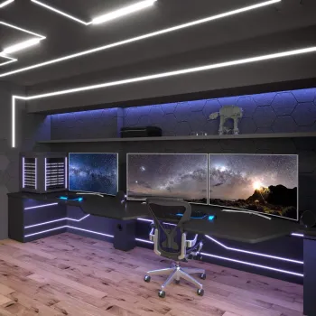 Интерьер c рабочим местом и с подсветкой  смотреть на Basicdecor