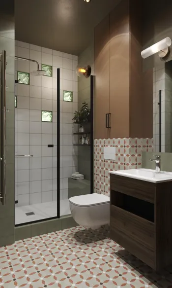 Интерьер ванной с душевой из плитки  смотреть на Basicdecor