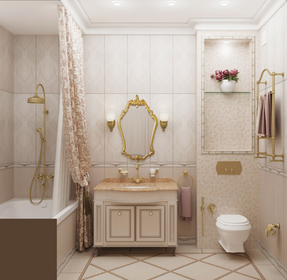 Интерьер ванной в классическом стиле и рококо