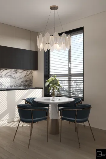 Интерьер кухни cветильниками над столом  смотреть на Basicdecor
