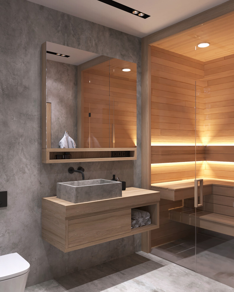 Интерьер ванной cауной в современном стиле