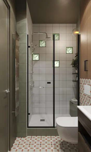 Интерьер ванной с душевой из плитки  смотреть на Basicdecor