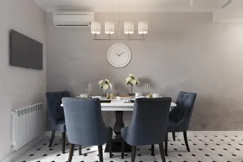 Интерьер столовой cветильниками над столом в современном стиле смотреть на Basicdecor