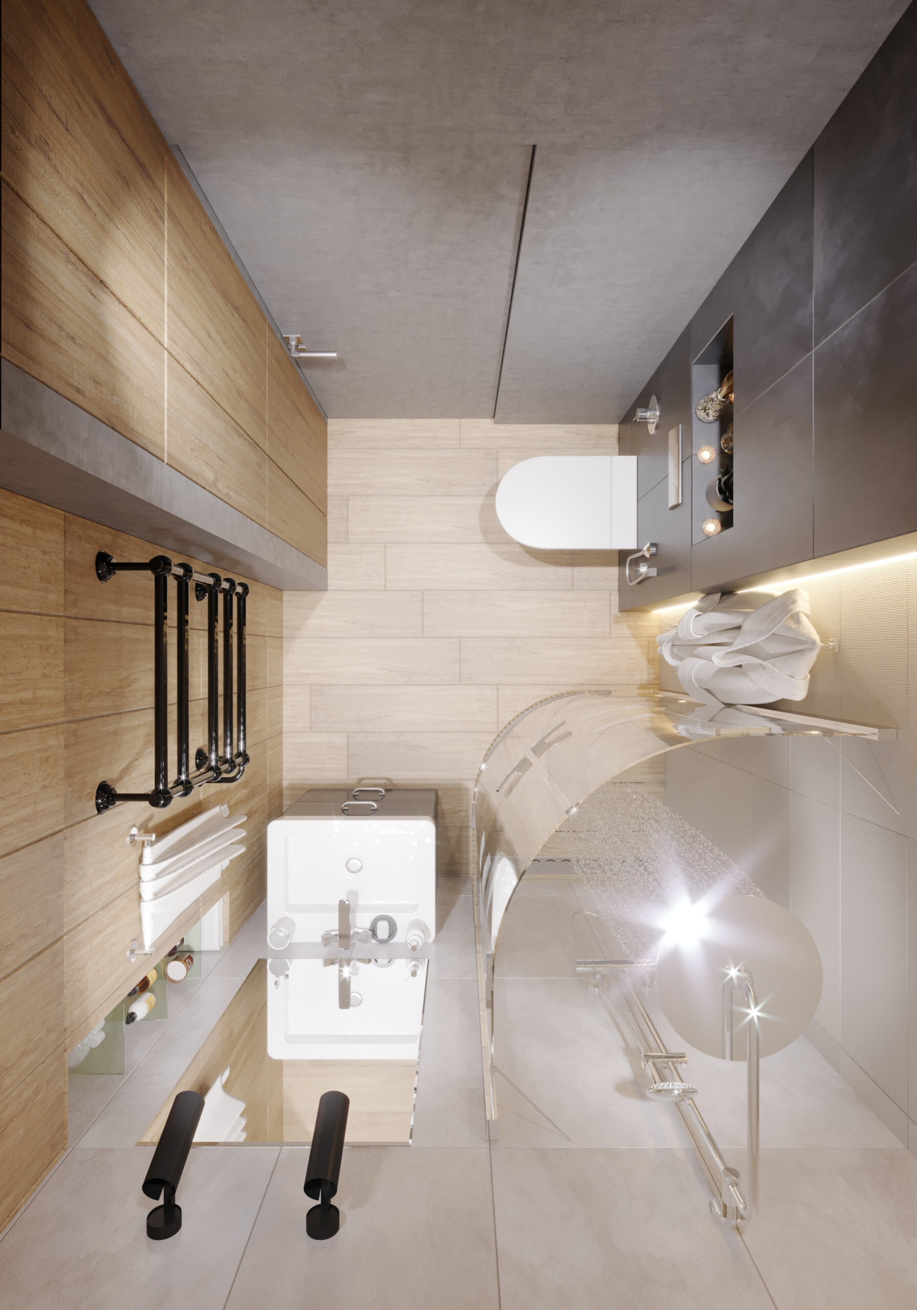 Интерьер ванной cовмещенным санузлом в стиле лофт