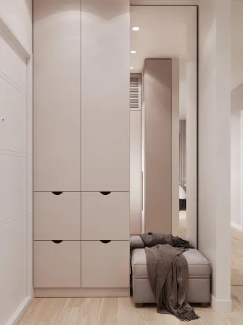 Интерьер прихожей с шкафами вокруг двери и шкафом у кровати  смотреть на Basicdecor