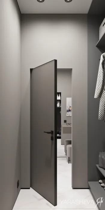Интерьер прихожей с зеркалом на двери  смотреть на Basicdecor