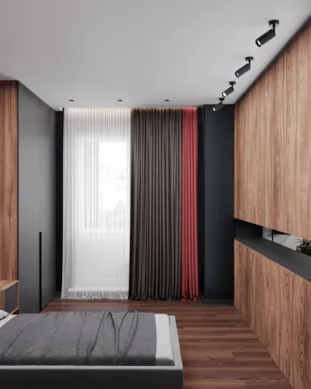 Интерьер гостиной с зонированием шторами  смотреть на Basicdecor