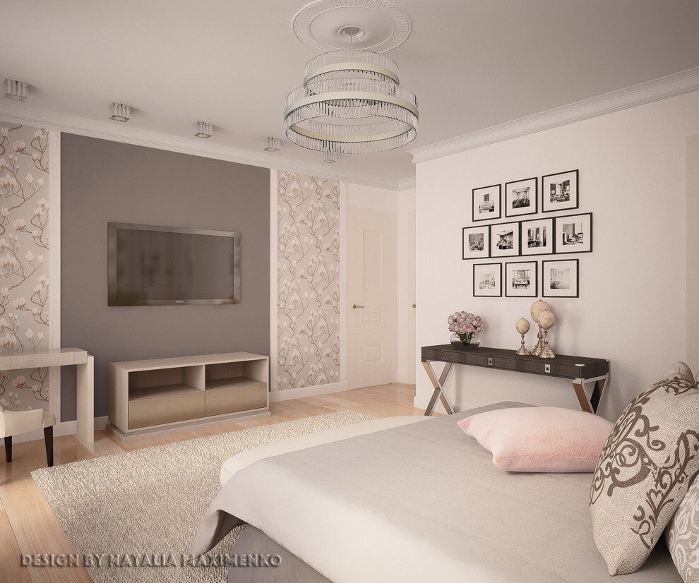Интерьер спальни cветильниками над кроватью в классическом стиле