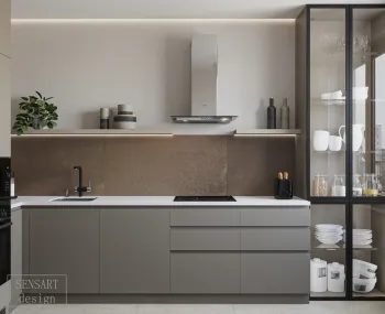 Интерьер кухни с без навесных шкафов в современном стиле смотреть на Basicdecor