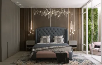 Интерьер спальни cветильниками над кроватью  смотреть на Basicdecor