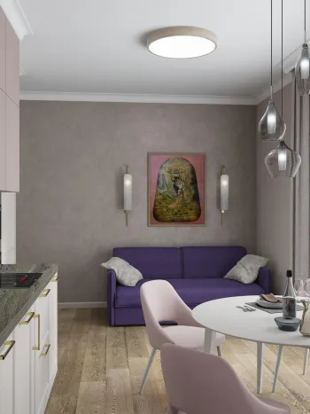 Интерьер гостиной cветильниками над столом  смотреть на Basicdecor