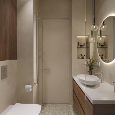 Интерьер ванной с зеркалом на двери  смотреть на Basicdecor