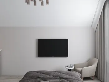 Интерьер спальни с телевизором на стене  смотреть на Basicdecor