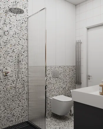 Интерьер ванной с душевой из плитки  смотреть на Basicdecor