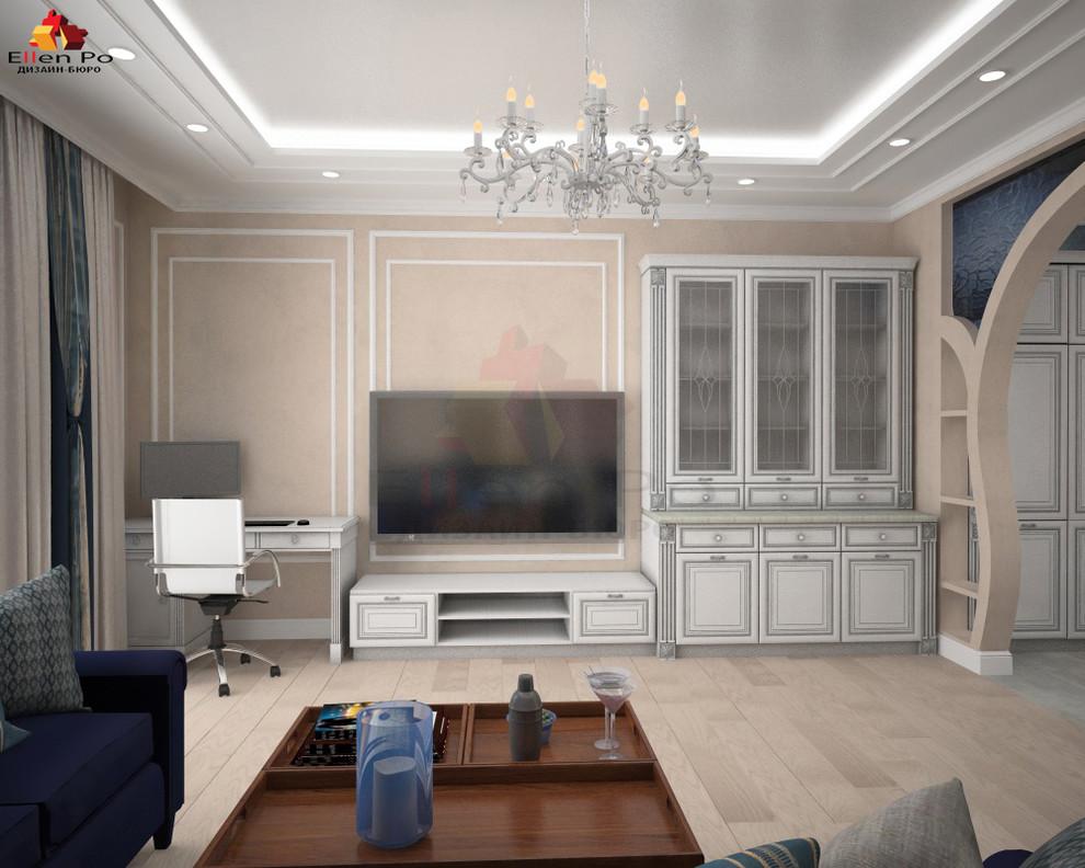 Интерьер гостиной с подсветкой настенной и подсветкой светодиодной в классическом стиле