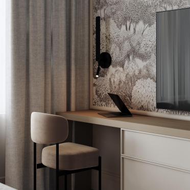 Интерьер спальни с телевизором на стене  смотреть на Basicdecor