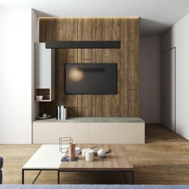 Интерьер гостиной с телевизором на стене  смотреть на Basicdecor