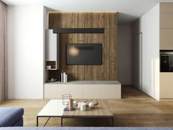 Интерьер гостиной с телевизором на стене  смотреть на Basicdecor