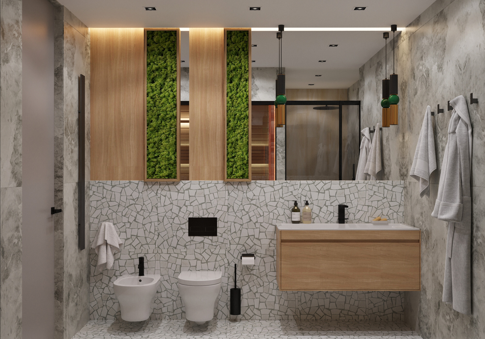 Интерьер ванной в современном стиле и эко