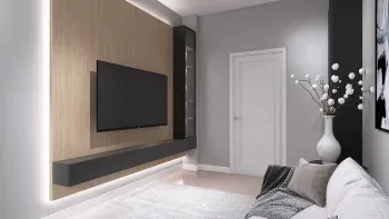 Интерьер гостиной с нишей с подсветкой и с подсветкой  смотреть на Basicdecor