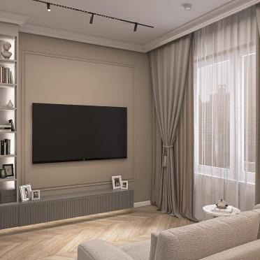 Интерьер гостиной с нишей для телевизора  смотреть на Basicdecor