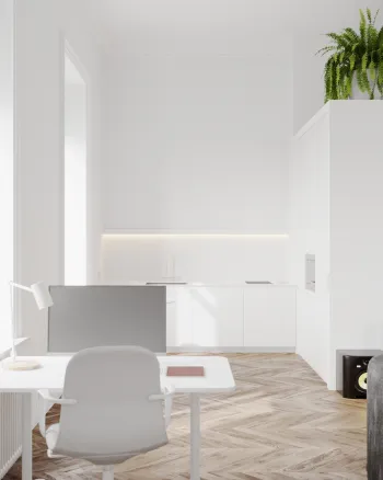 Интерьер c рабочим местом и с подсветкой в современном стиле смотреть на Basicdecor