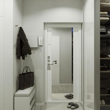 Интерьер прихожей с проходной и зеркалом на двери  смотреть на Basicdecor